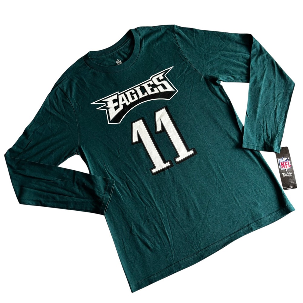 NEW Philadelphia Eagles T Shirt Youth L 14/16 Green Wentz 11 NFL‎ Long Sleeve